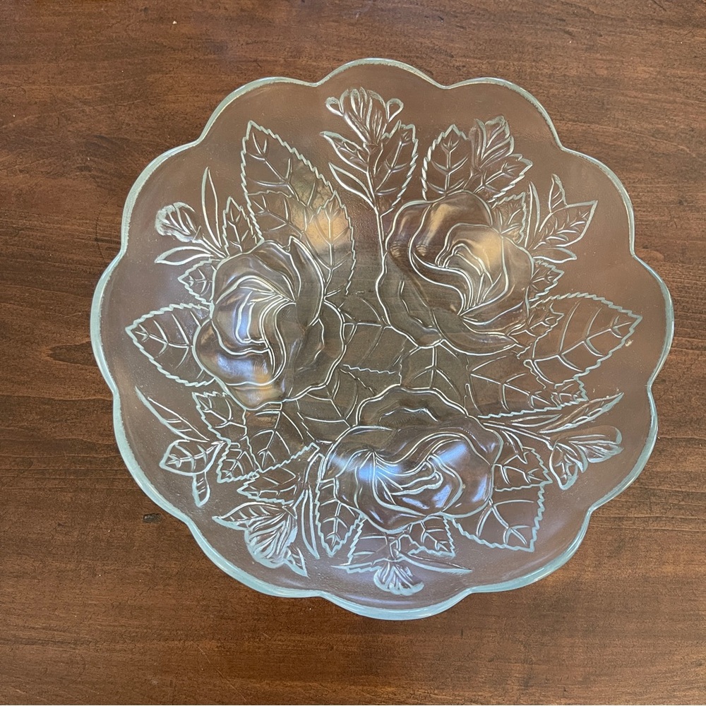 Vintage Indonesia Pasari Crystal Clear Glass Rose Salad / Cereal / Soup Bowl